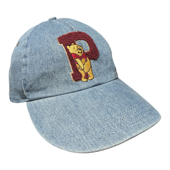 90s Winnie the Pooh Varsity Letter Logo Denim Hat - Picture 1 of 5